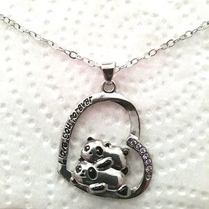 Elegant Silver CZ Panda Bear "I Love You Forever" inscription Necklace NEW